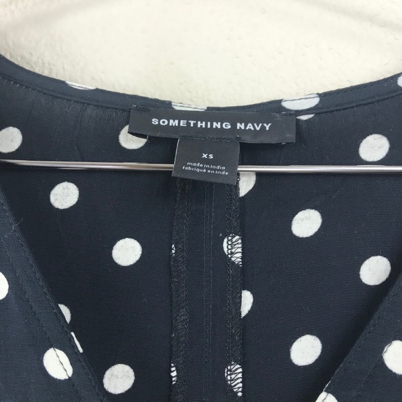 Something Navy Polka Dot Oversized Balloon Sleeve Button Down Size XS - Picture 4 of 8